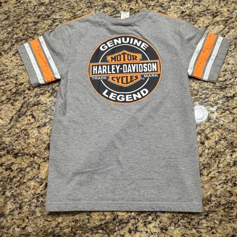 Harley-Davidson Boy Gray Graphic T-Shirt Varsity Stripe Logo Size 12/14 ws